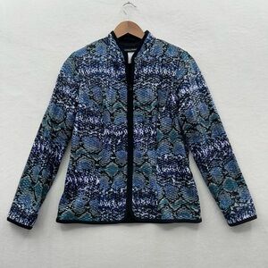 aDressing Woman Women’s Medium Black Blue Green Snake Print Shimmering Jacket